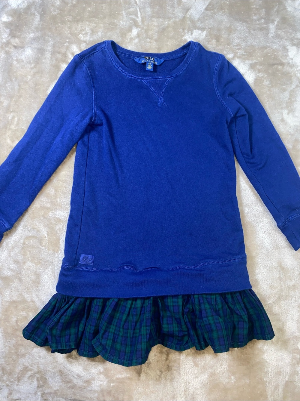 Polo by Ralph Lauren Royal Blue Dress with Green & Blue Plaid Hem